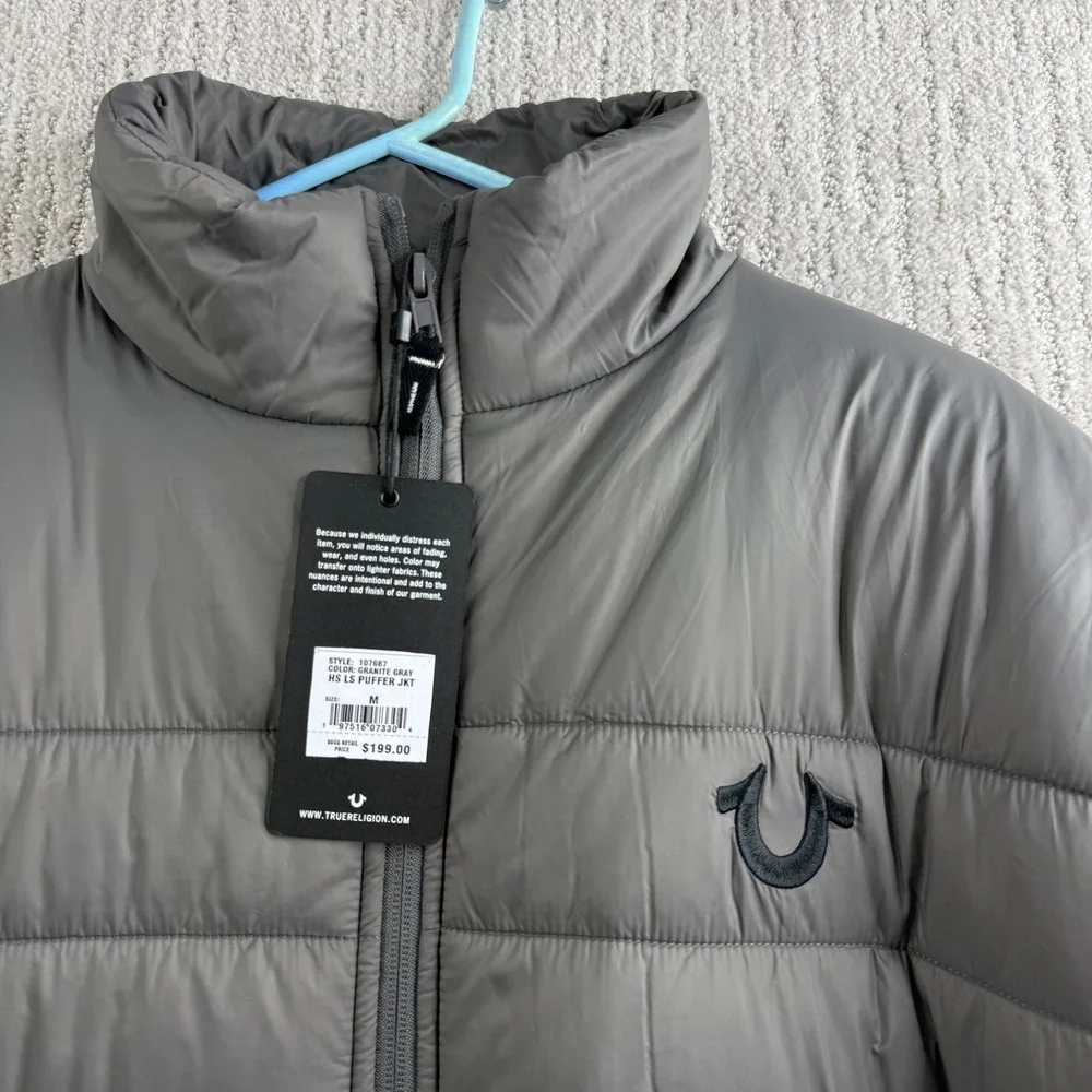 True Religion HS LS Puffer Jkt Granite Gray Mens Size M Jacket 107687